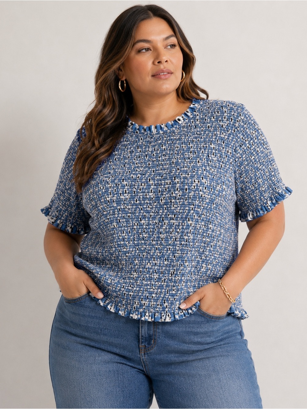Anthro Nation Los Angeles Blue & White Short‎ Sleeve Top XXL